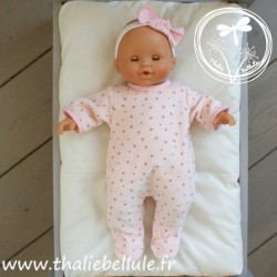 Pyjama velours rose poudré à étoiles, biais rose clair, pour poupon 36 cm