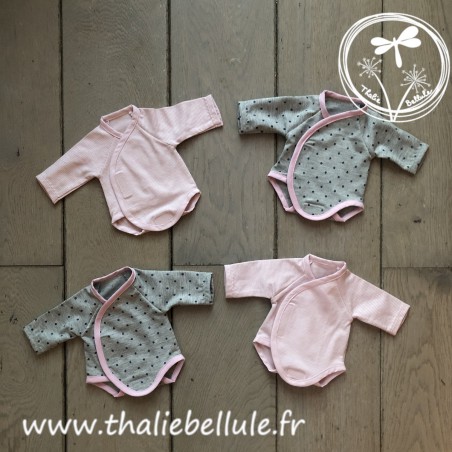 Lot de 4 bodys pour poupée ma corolle 36 cm : 2 gris à pois et 2 rose rayé