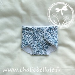 Couche en tissu à motifs fleurs bleu pétrole, doublée en tissu éponge blanc, pour poupon 30 cm