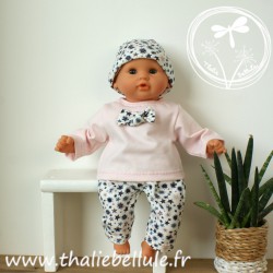 Ensemble étoiles : t-shirt rose poudré, pantalon et bonnet à étoiles pour poupon 30 cm