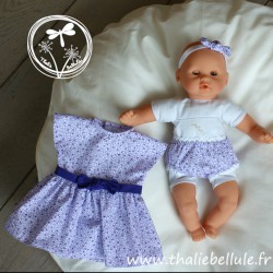 Robe et culotte à motifs mauve pour poupon 30 cm