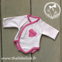 Body avec scratch rose à biais à pois fuchsia pour poupon 30 cm