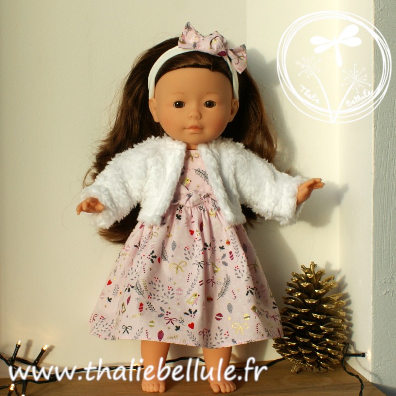 Robe Noël rose et veste pour poupée 36 cm