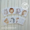 8 lingettes avec imprimés animaux de la savane, doublées en éponge bambou blanc