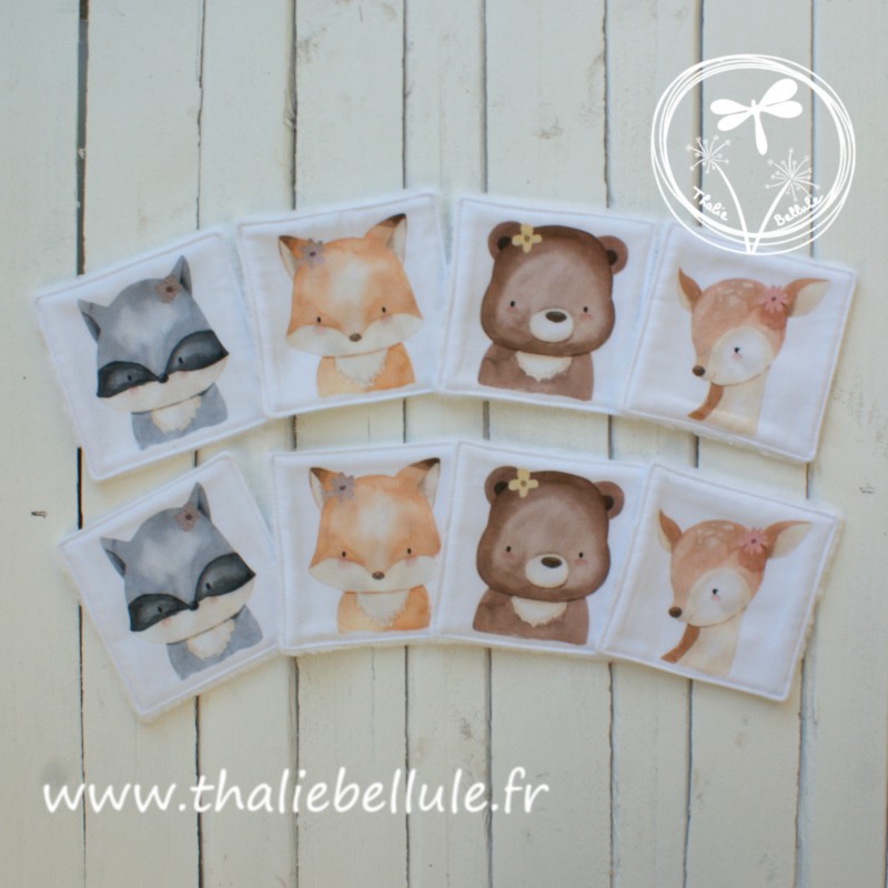 8 lingettes avec imprimés animaux avec fleurs 8 lingettes avec imprimés animaux avec fleurs
