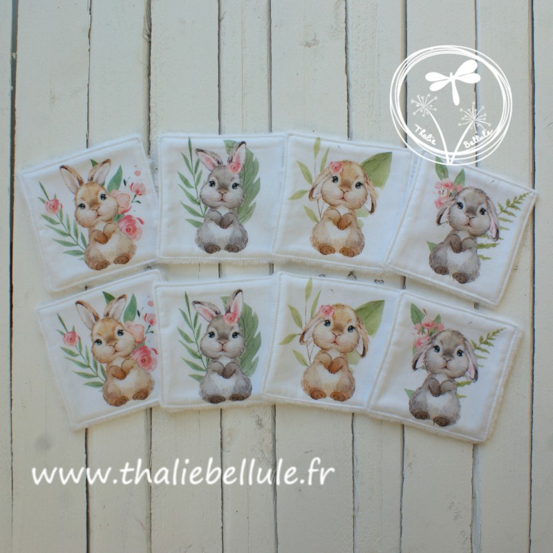 8 lingettes avec imprimés animaux lapines avec fleurs 8 lingettes avec imprimés animaux lapines avec fleurs