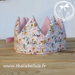 Couronne en tissu à fleurs rose