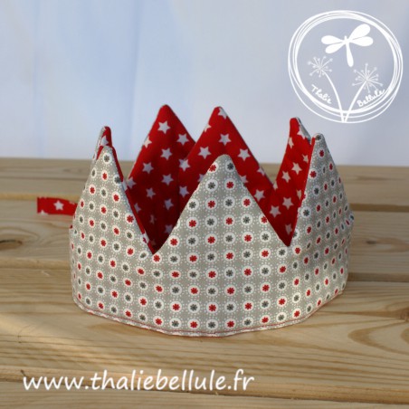 Couronne en tissu à motifs gris et rouge