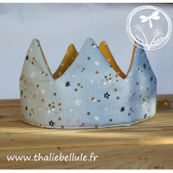 Couronne en tissu à motifs étoiles, bleu et moutarde