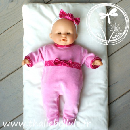 Pyjama velours rose pour poupon 36 cm