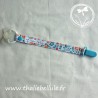 Attache tétine à fleurs turquoise et corail en tissu coton, avec une pince plastique bleu turquoise