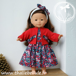 Robe liberty noël avec son gilet rouge pour la poupée 36 cm