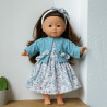 Robe fleurs bleu gris avec son gilet pour la poupée 36 cm