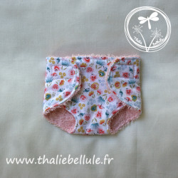 Couche en tissu à motifs fleurs et oiseaux, doublée en tissu éponge rose pâle, pour poupon 30 cm