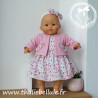 Robe à motifs fleurs roses pour poupon 36 cm, avec gilet rose et bandeau coordonné