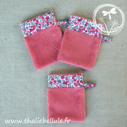 lots de 3 gants enfants corail, bordés de tissu en popeline de coton motifs liberty
