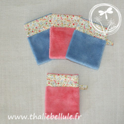 lots de 4 gants enfants (2 corail + 2 bleu) bordés de tissu en coton motifs fleurs