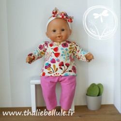 Sweats fleurs ALBSTOFFE et pantalon velours rose pour poupon 36 cm