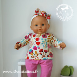 Sweats fleurs ALBSTOFFE et pantalon velours rose pour poupon 36 cm.