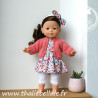 Ensemble chemisier à motifs fleurs, legging blanc , gilet en laine couleur corail pour poupée 36 cm