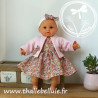 Robe popeline fleurs rose, gilet rose pour poupon 30 cm