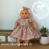Robe popeline fleurs rose, gilet rose pour poupon 30 cm, vue sans gilet