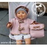 Manteau coloris vieux rose pour poupon 36 cm, avec sac et bonnet coordonnés