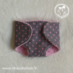 Couche en tissu pour poupon 30 cm, gris et rose