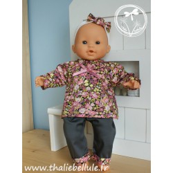 Chemisier à lfeurs à manches raglan. Pantalon en coton et bandeau pour la tête avec noeud coordonné