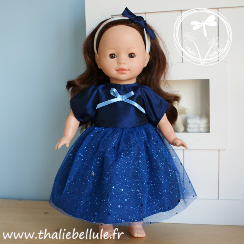 Robe bleu à paillettes pour poupée 36 cm